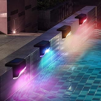 Solar Pool Side Lights 4-Pack, Color Changing Waterproof Light up Swimming Pool Accessories Night, Outdoor LED Deck Lights for Stairs, Step, Fence, Yard, Patio, and Pathway Decor