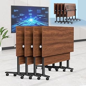 6-8 Person Conference Table Folding Conference Table for Office,Training, Seminar,Schools Modern Wood Conference Meeting Room Table Large Rectangular Conference Room Tables (4, Walnut, 47in)