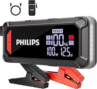 PHILIPS 3500A Car Battery Jump Starter, 12V 24000mAh Portable Lithium Jump Starter Battery Pack (11L Gas 8L Diesel Engine) with 100W Quick Charge,DC Output,LED Screen,LED Light