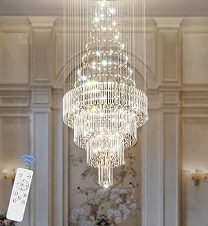 Flashing God D32 x H79'' Modern Crystal Chandelier for High Ceiling Large Foyer Chandeliers Large Raindrop Chandelier for Foyer Living Room Entryway Staircase Villa