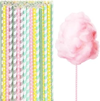 PENTA ANGEL Cotton Candy Cones 50Pcs 13.8” Random Color Cotton Candy Holder Stick Paper Straw Cones for Birthday Wedding Party Candy Making (Random Color, 50)