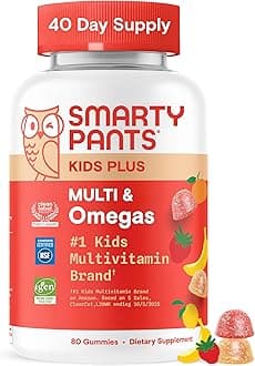 SmartyPants Kids Multivitamin Gummies, Omega 3 (DHA/EPA), Vitamins D3, C, B12, B6, Vitamin A, K & Zinc, Gluten Free, Three Fruit Flavors, 80 Count (40 Day Supply)