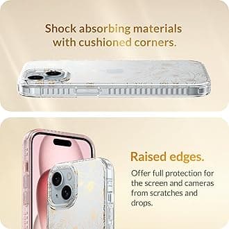 LONLI Hue Case for iPhone 15 Plus - [360° Shock-Absorbent Bumper] - [Cute and Unique Phone Cover for Girls and Women] - Gold Floral