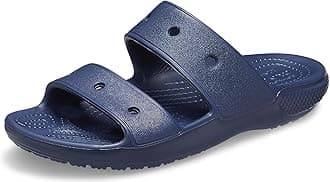 Men's and Women's Classic Two-Strap Slide Sandals, Navy, 10 Women/12 Men