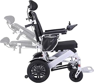 Electric Wheelchairs for Adults Reclining Foldable Electric Wheelchair, All Terrain Motorized Wheelchair for Adults Portable Folding Power Wheel Chair, Silla de Ruedas Electrica,Silver