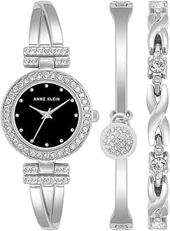 Anne Klein Women's Premium Crystal Accented Bangle Watch and Bracelet Set
