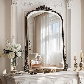 32 x 24 inch Beaded Arched Wall Mirror, Vintage Bathroom Vanity Mirror Over Sink for Entryway, Bedroom, Living Room, Bronze