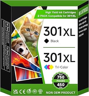 – 301XL Ink Cartridges Combo Pack, 301XL Catridges Black and Colour Remanufactured for Original HP 301 Ink Cartridges for Deskjet 1514 2542 2540 3050a Envy 5530 4500 4535 5532 Officejet 2621 4632