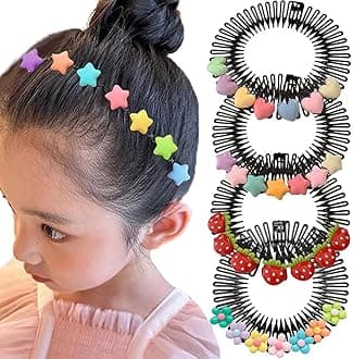 4pcs Cartoon Hair Accessories for Girls & Women: Strawberry, Star, Heart, Flower Clips - Cute Bun Makers, Bangs Clips, Hair Forks & Pins
