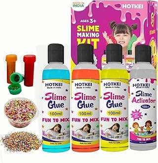 HOTKEI (Make 15+ Slimes Multicolor Scented DIY Magic Toy Slimy Slime Activator Glue Gel Jelly Putty Making kit Set Toy for Boys Girls Kids Slime Activator Making Kit 3 Colored Glue 1 Activator