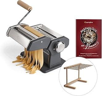 Manual Noodle Machine Nonna, Stainless Steel, Pasta Maker incl. Recipe Booklet, Pasta Dryer & 3 Cutting attachments for Spaghetti, Lasagna, tagliatelle - Misty Cliff