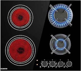 Klarstein MultiChef Combi Gas Hob - Hob with Gas Burners and Zone Glass-Ceramic, Recessed, Natural Gas/Propane Gas, Cast Iron Pan Carriers, 4 Burners, Black