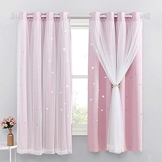 NICETOWN Blackout Pink Curtains - Stars Cut Out for Kids Nursery, Girls Room, Thermal Drapery with Eyelet, 2 Panels, W46 x L72 Inch (117x183 cm), Pink