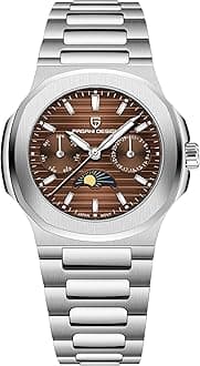 HaiQin Pagani Design Luxury Women's Quartz Watch Multifunctional Chronograph Moon Phase VX3H Movement Full Stainless Steel Waterproof Luminous Elegant Lady Sport Wristwatch