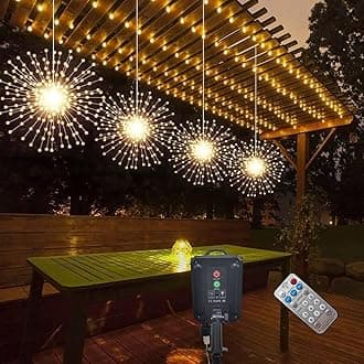 4 Pack 800 LED Solar Starburst Sphere Lights,Firework Light Remote Control Timer 8 Modes Dimmable, Waterproof Hanging Sparkly Fairy Light for Patio Party Tent Halloween Christmas Decor (Warm White)