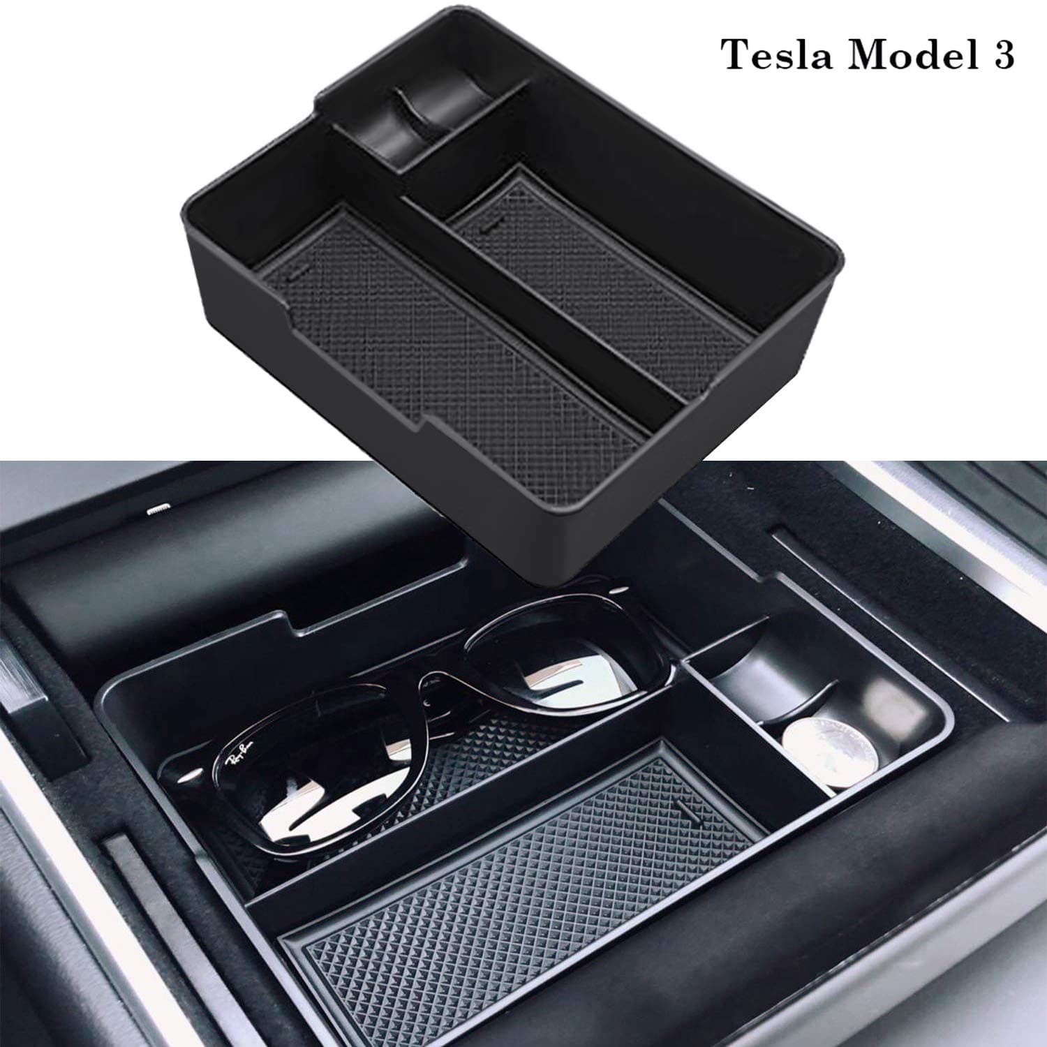 VXDAS Model 3 Model Y Center Console Organizer Tray with Deeper Pocket & Credit Card Holder for Tesla Model 3/Y Accessories 2017 2018 2019