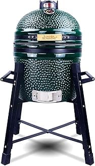 London Sunshine Ceramic Kamado Charcoal BBQ Grill and Smoker, Stainless Steel Grates -15" Ceramic with Tall Stand (GREEN)