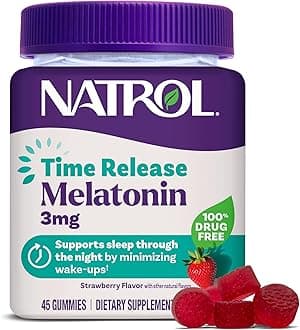 Natrol Time Release Melatonin Gummies, Sleep Support for Adults, 3 mg Melatonin Supplements for Sleep Support, 45 Strawberry-Flavored Gummies, Up to a 45 Day Supply