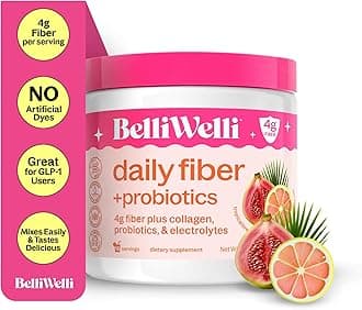 Belli Welli Fiber Supplement for Women & Men – Premium Daily Fiber Powder from Organic Acacia with Added Collagen, Electrolytes & Probiotics – No Bloat, Constipation & Gut Health Support (Tropical)