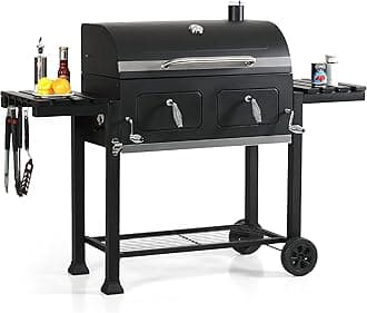 Captiva Designs Extra Large Charcoal BBQ Grill with Oversize Cooking Area(794 SQIN), Outdoor Cooking Grill with 2 Individual Lifting Charcoal Trays and 2 Foldable Side Tables