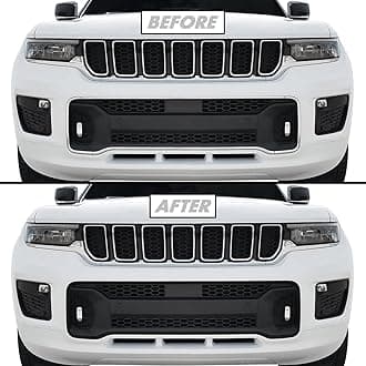 SlickModChrome Delete Blackout Vinyl Overlay for 2021-2023 Jeep Grand Cherokee L Grill Trim (3. Overland Lower Grill Trim, Gloss Black)