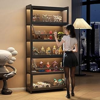 Display Cabinet for Collection, Acrylic Transparent Curio Cabinet Figures and Curio Collection Display Case Floor Standing Showcase Home Living Room(Black,3 Floor 70cm)