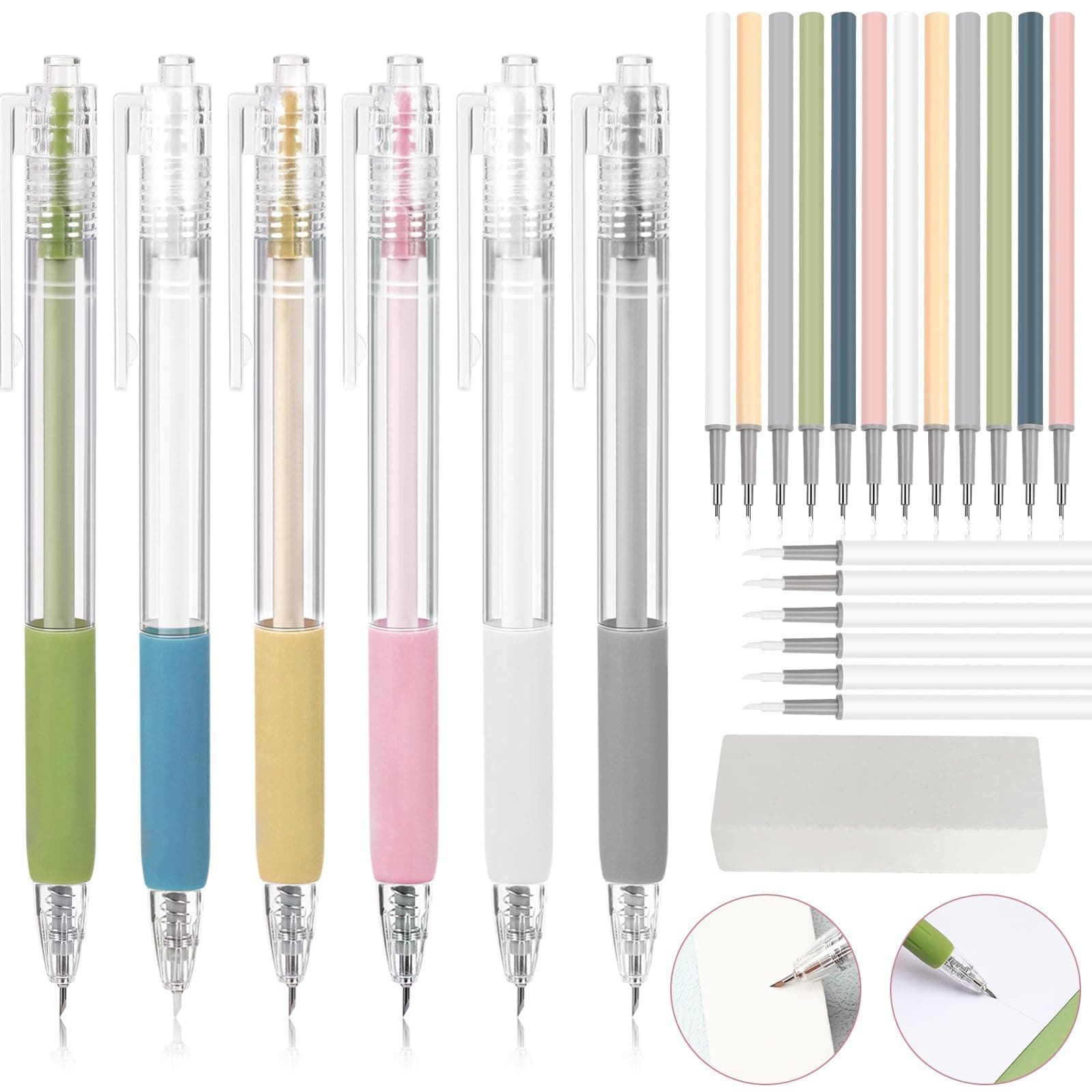 Craft Cutting Tools, 25 Pcs Knife Pen with Mini Sharpener Tungsten Steel and Ceramic Cutter Head Refills Retractable Utility Precision Paper Cutting Carving for Scrapbook Drawing DIY Craft