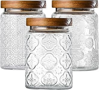 Adodeen 3-Pack 24oz Glass Jar With Airtight Lid,Kitchen Canisters For Countertop,Coffee Sugar Container Set,Pantry Glass Storage Containers For Flour,Candy,Loose Tea,Snack, mason jars