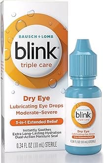 Triple Care Eye Drops for Dry Eyes, Lubricant Eye Drops, Soothing for Moderate to Severe Dry Eyes, with Hyaluronate, Reduces Discomfort, Long-Lasting Hydration, 0.34 Fl Oz