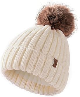 Kids Winter Hat Toddler Knitted Beanie with Faux Fur Pom Poms for Baby Girls Boys
