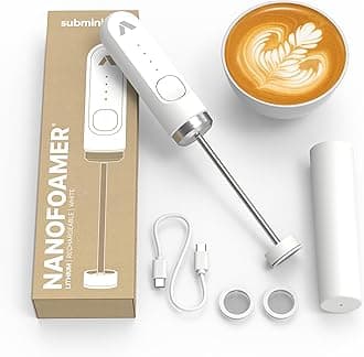 Subminimal Performance Milk Forma - NanoFoamer Lithium Handheld Whisk - Rechargeable Dual Speed - 30 Seconds Micro Foam Milk, Barista Style Coffee Drink at Home - White Special Edition