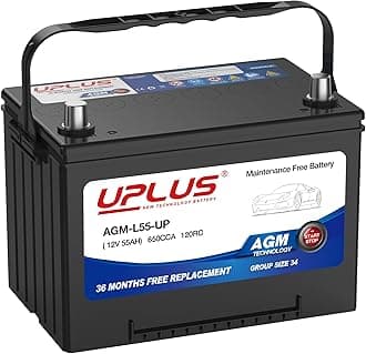 UPLUS BCI Group 24 Car Battery, AGM-L55-UP Maintenance Free 12V 55Ah Premium AGM Batteries BCI Group 34 Automotive Battery, 650CCA, 120RC