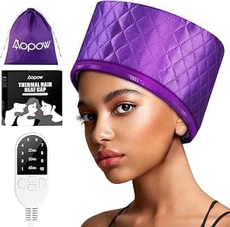 Thermal Steam Cap for Natural Hair Treatment: 10-Level Heating Cap for Deep Conditioning and Hair Steaming - Quick Heat-Up, Purple