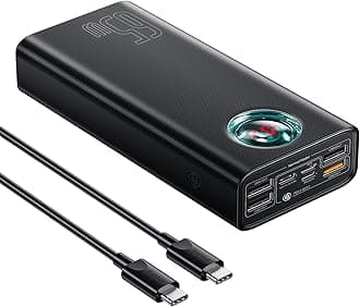 BaseusPortable Charger, 65W 30000mAh High Capacity Laptop Power Bank, Digital Display, PD3.0, 7-Port Battery Pack for MacBook, iPad, iPhone 16/15/14 Series, Samsung, Steam Deck, ROG Ally (Black)