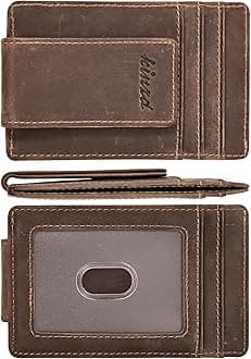 Money Clip, Front Pocket Wallet, Leather RFID Blocking Strong Magnet thin Wallet (Crazy Horse dark brown)