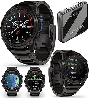 Garmin Descent Mk3 & Mk3i 51 mm & 43 mm, Titanium Dive Computer - Extra-Long Strap | Up to 25 Days Battery Life, AMOLED Display, GPS Smartwatch & Gift Bundle (010-02752-13)