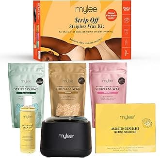 Mylee Strip Off Hard Wax Kit - Professional Hair Removal Set with Digital Wax Heater, Stripless Wax, Waxing Essentials, Face, Body, Bikini, Painless, Peelable Hot Wax (Jasmine, Wild Rose, Eucalyptus)