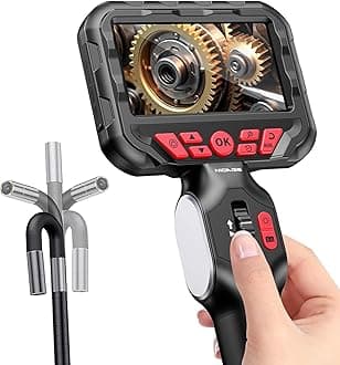 NIDAGE Two-Way Articulating Endoscope Camera with Light, Industrial Borescope with 0.24in Articulated Snake Inspection Camera, Flexible Fiber Optic Scope Cam for Automotive Aircraft Mechanics, 5.2FT