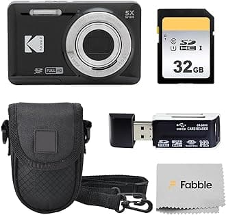 PIXPRO FZ55 16MP Digital Point & Shoot Camera, 5X Optical Zoom, 28mm Wide Angle, 1080P Full HD Video, Bundle with 32GB SD Card, Protective Case, and Hi-Speed Card Reader (Black)