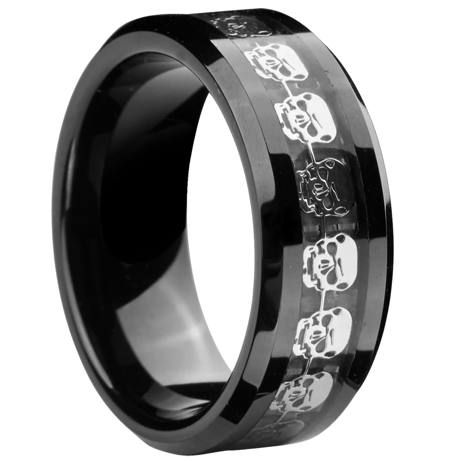 8mm Infinity Black Tungsten Wedding Ring Silver Skull Inlay Statement Promise Jewellery Size 7.5