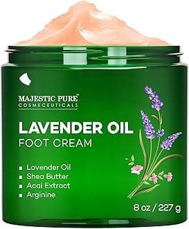 MAJESTIC PURE Lavender Oil Foot Cream, Warming Cream - Calluses, Dry Cracked Feet, Hands, Heels, Elbow, Nails, and Knees - Softens & Moisturizes Skin - 8 oz