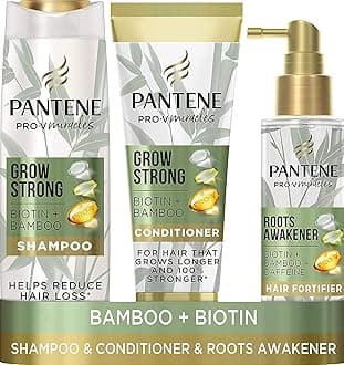 Pantene Grow Strong Shampoo And Conditioner Set + Leave-In Scalp Treatment With Caffeine Creates Optimal Environment For Hair Growth, With Bamboo & Biotin, Shampoo, Conditioner & Treatment