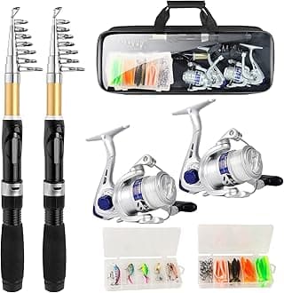 Fishing Pole Set Fishing Rod and Reel Combo,2PCS 1.9M/2.1M Collapsible Fishing Rod Set with 2PCS Spinning Reels 2 Set of Lures Baits and a Carrier Bag,Prefect for Fishing Travel