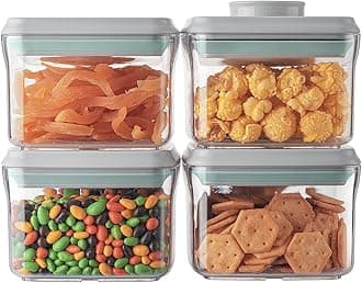 Airtight Container Set - (380ml 4 Pcs) Stackable One Button Openning Food Containers for Snacks Candy Salt Herbs Spices BPA-Free Tranparent (0.32 QT * 4)