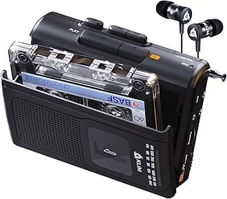 K8 Cassette Tape Player Portable - Cassette Recorder - New Version - AM/FM Player - Built-in Microphone & Speaker - Headphone Jack & Earphones