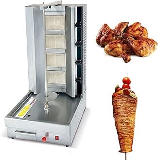 Kebab Machine Gas Vertical Grill Smokeless Barbecue Grill Stoves Stainless Steel with Burners 360° Rotation Automatic Kebab Machine for Shawarma, Chicken Roaster, Tacos Meat,style3 [Energy Class A]