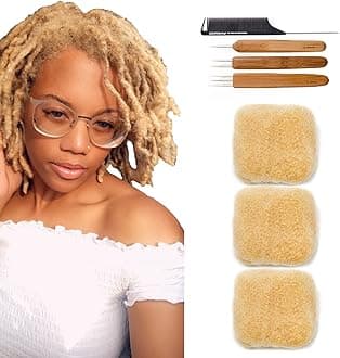 Afro Kinky Bulk Human Hair for Draedlock Extensions, Repair Locs, Twists and Braids 8 Inch Pack of 3, 613 Blonde