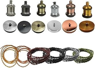 Vintage Light Fitting Ceiling Rose Fabric Cable Pendant Lamp Holder accessories (Satin Nickel, White+Green Brass)