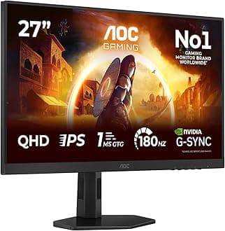 AOC Q27G4XD 27 inch WQHD Gaming Monitor 180Hz, Fast IPS Panel, 0.5ms MPRT, Adaptive Sync, HDR400, G-Sync Compatible, Height Adjustment, (2560x1440 HDMI 2x 2.0 DP 1x 1.4) Black