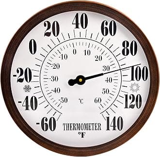 12'' Indoor Outdoor Thermometer Large Numbers, Hanging Decorative Wall Thermometer with Stainless Steel Enclosure, No Battery Needed Weather Thermometers for Patio, Home, Garden Decoration (Bronze)